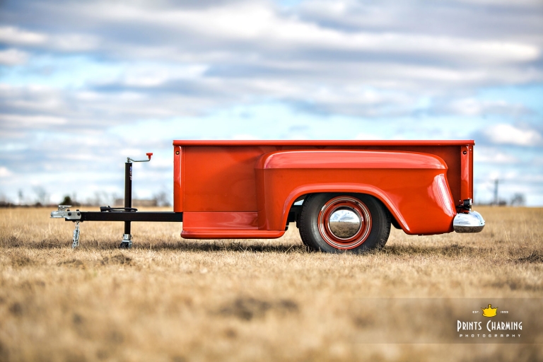 PCP_MarK_2832 Artistic Photo antique orange truck bed Trailer in Field