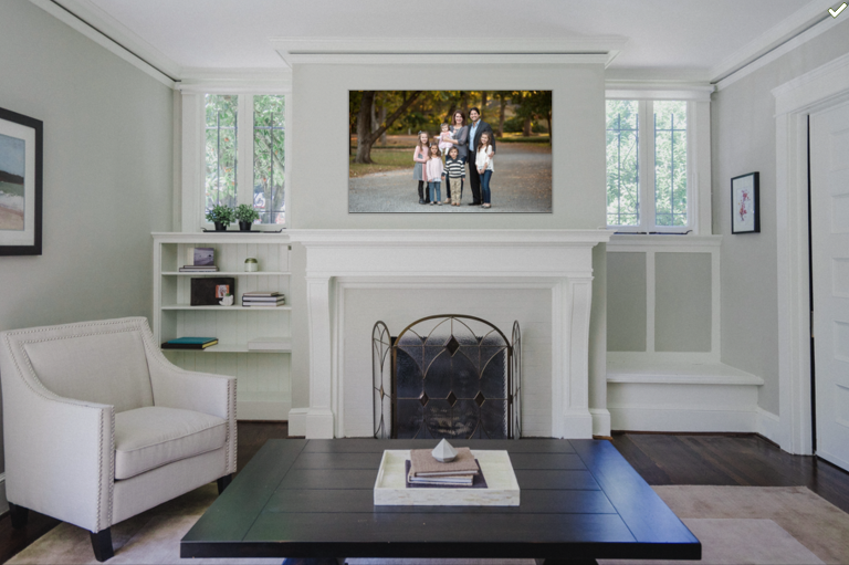 Previewing wall art sizes over fireplace mantle